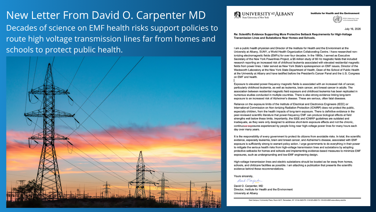Dr. David Carpenter’s Letter on the Health Risks of High-Voltage Power Lines